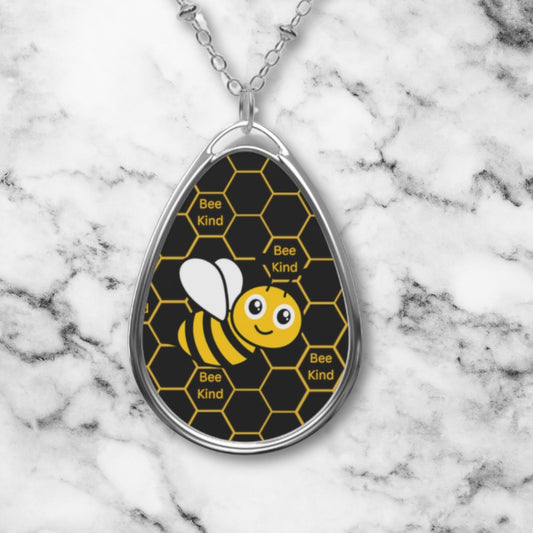 Pendant Bee Kind Necklace Black Cute Bumble Bee Gift For Garden Lover Apiarist Brass Charm Bee Keeper Oval Necklace Honey Comb Silver Chain