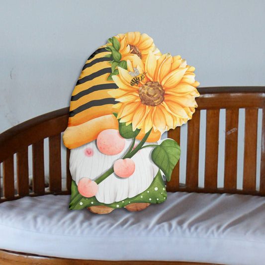 Pillow Honey Bee Gnome Shaped Floral Bee Gift For Gardener Spring Summer Bee Keeper Unique Patio Decor Shaped Pillow Bee Gift for Bee Lover