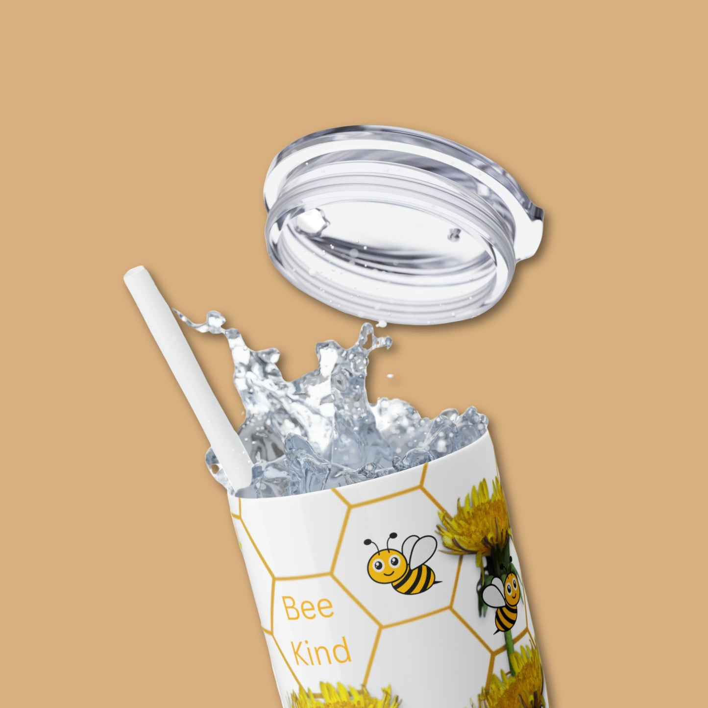 Skinny Tumbler Bee Kind Gift for Apiarist Hot or Cold Water Bottle For Beekeeper Dandelion Flower Travel Mug Garden Lover  with Straw, 20oz