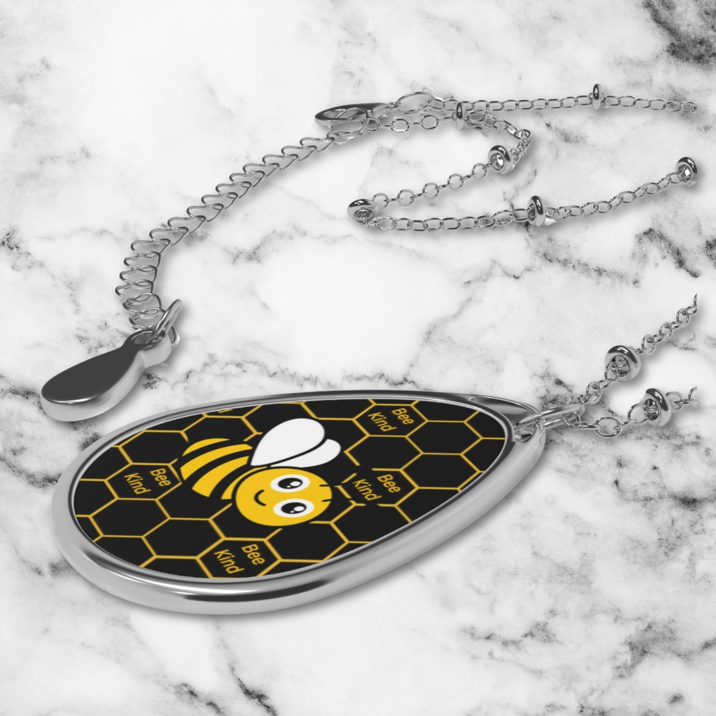 Pendant Bee Kind Necklace Black Cute Bumble Bee Gift For Garden Lover Apiarist Brass Charm Bee Keeper Oval Necklace Honey Comb Silver Chain