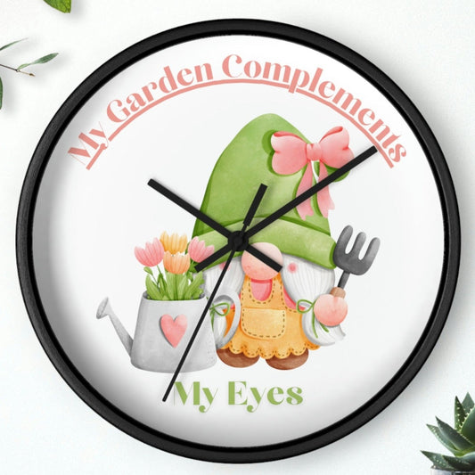 Clock for Covered Patio or Deck Gnome Tulip Gardening Lover Framed Wall Clock Decor